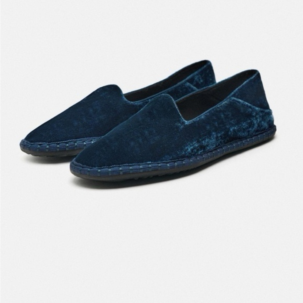 Zara Navy Velvet Slip-On Shoes